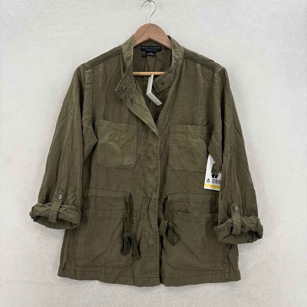 Social Standard Sanctuary Safari Tencel Jacket Womens M Green Utility Travel NWT